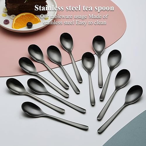 Miniatura 3 de Kyraton Juego de 12 cucharaditas negras, cucharas de café de acero inoxidable, cucharas de spresso para el hogar, restaurante, hotel, fiestas, aptas
