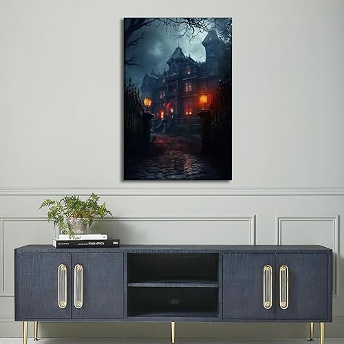 Miniatura 3 de BANHUA1 Lienzo decorativo de pared de castillo de Halloween, pósteres de pintura para decoración del hogar, imágenes de arte de pared HD (18 x 24