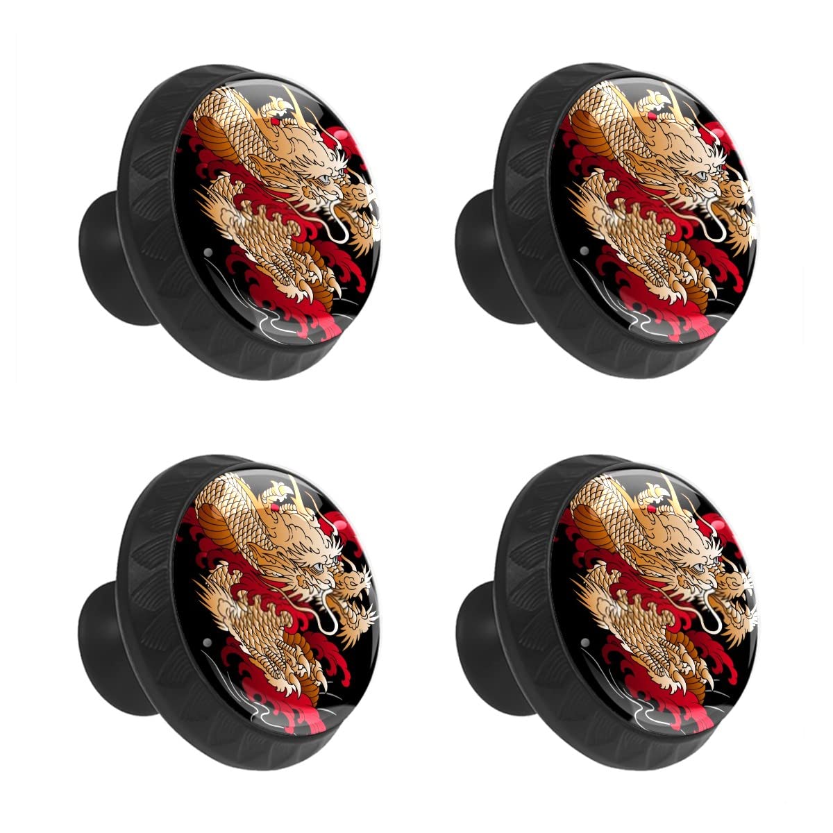MEHOM 4 Pcs Crystal Glass Cabinet Drawer Knob,Chinese Dragon Round Drawer Knobs Kitchen Cabinets Dresser Cupboard Wardrobe Unique Pulls Handles