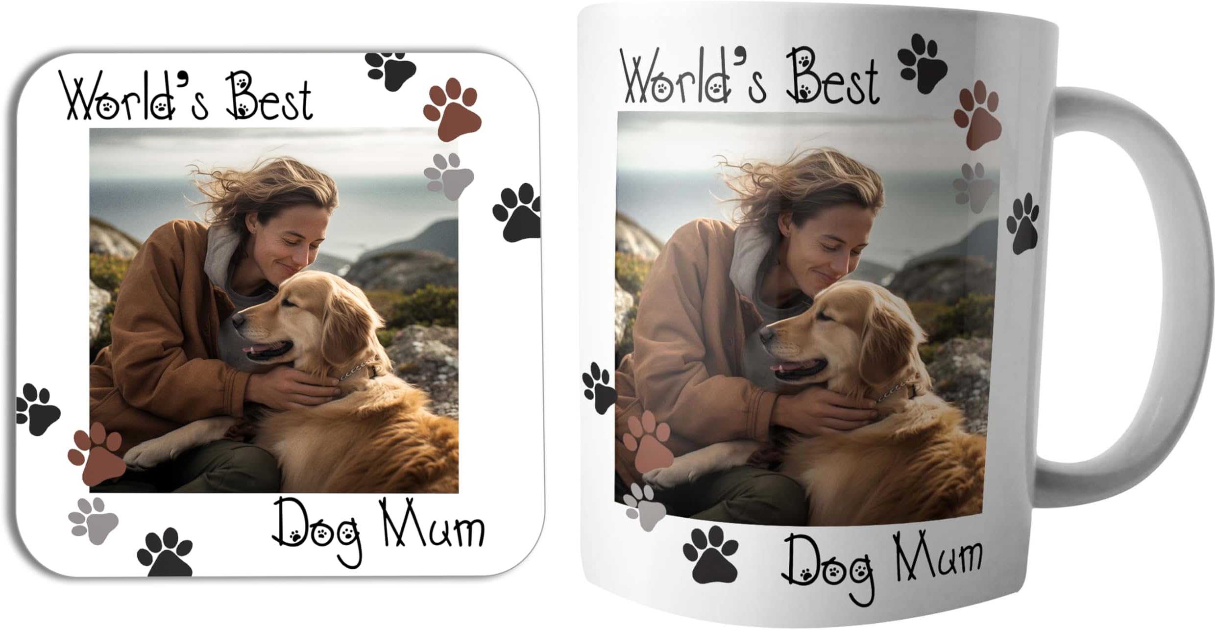 AK Giftshop Dog Mum Personalised Pets Photo Mug and Coaster Set, 10oz, Ceramic