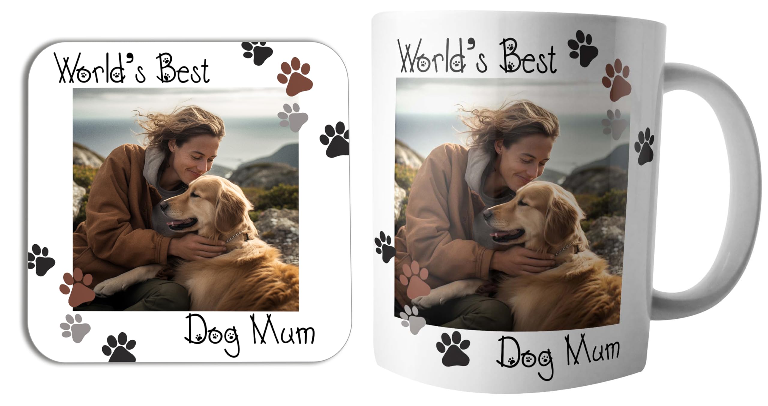 AK Giftshop Dog Mum Personalised Pets Photo Mug and Coaster Set, 10oz, Ceramic