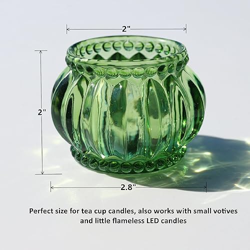 Miniatura 5 de Woho Juego de 12 portavelas con velas de té verde, portavelas votivas verdes a granel para centro de mesa de boda, portavelas para fiesta de