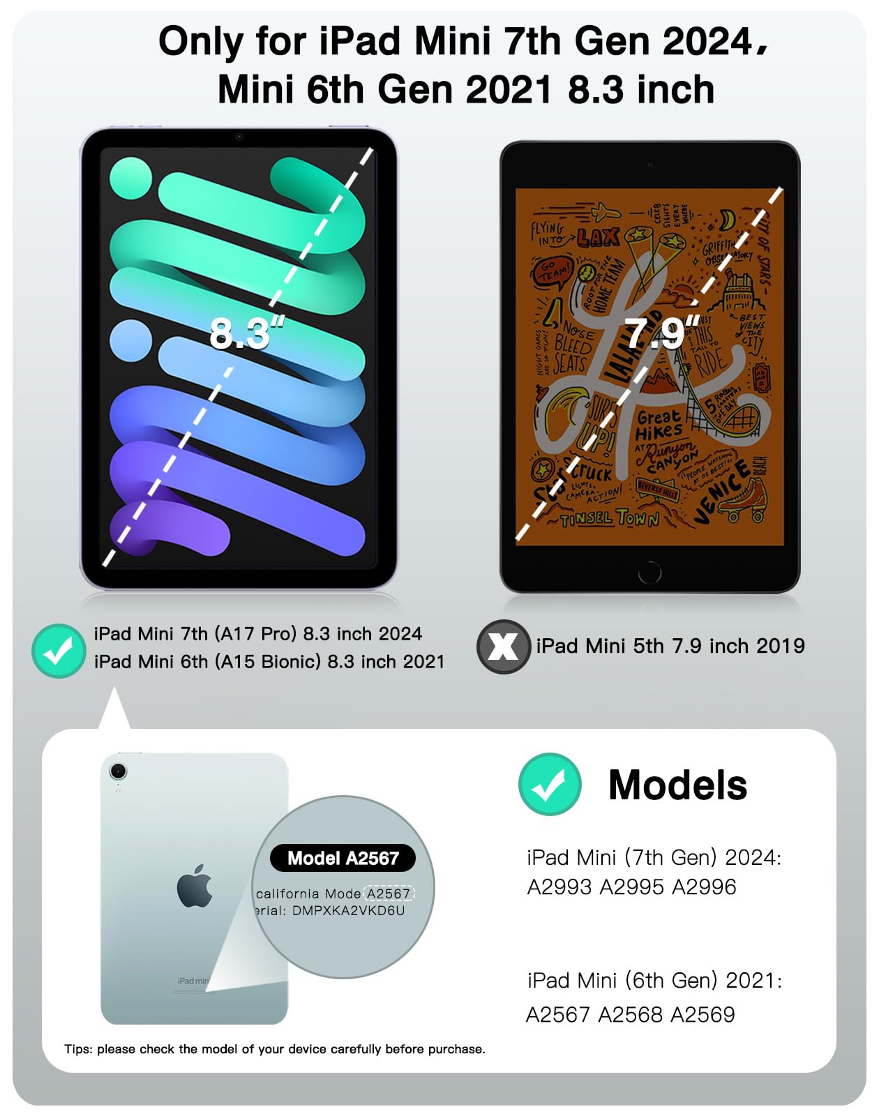 TiMOVO Case for iPad Mini 7 2024 (A17 Pro) / iPad Mini 6 2021, iPad Mini 7th/6th Generation Case 8.3 inch, Strong Magnetic Smart Folio Trifold Stand Cover, Support Apple Pencil Pro- Space Gray