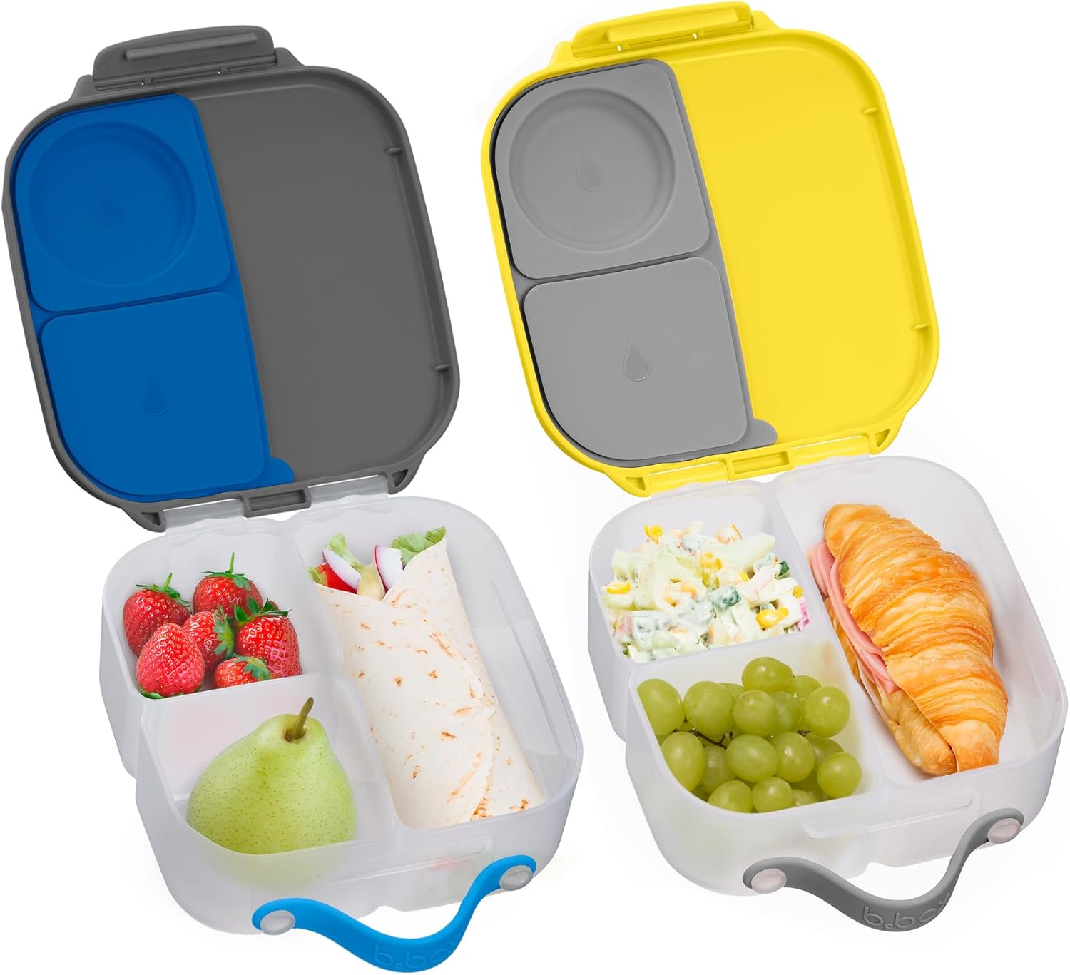 b.box Mini Lunch Box 2-Pack, Leak Proof Bento Box for Kids, 3 Compartment Snack Containers Ages 3+, Lunchbox for Daycare + School, Dishwasher Safe, BPA-Free, PFAS-Free, 4.25 Cup - Blue/Gray + Yellow