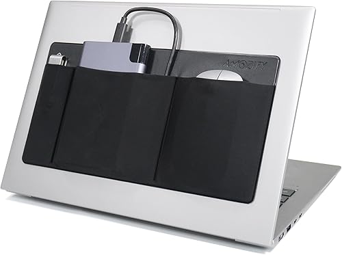 Miniatura 9 de Organizador de 3 bolsillos, soporte para mouse adhesivo para laptop – funda para disco duro externo para MacBook, soporte para mouse de laptop Negro