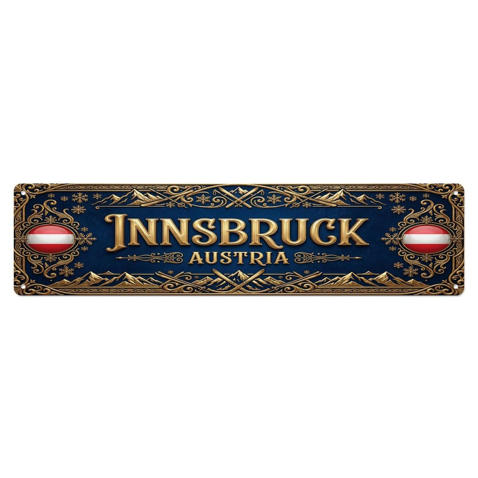 Vintage Innsbruck Austria Flag Pattern Metal Tin Sign