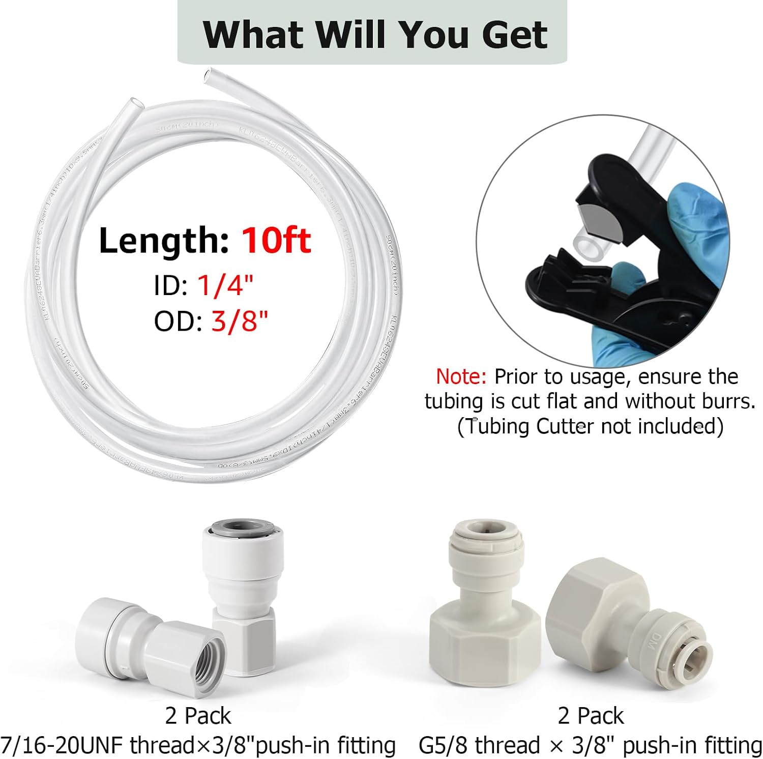 10 Feet- Hilangsan Kegerator Beer Line Tubing CO2 Gas Line Push to Connect Fitting 3/8” OD×1/4”ID Keg Line Kegerator Line Smooth EVA Barrier Tubing with 4 Quick Connectors Push To Connect Tube Fitting