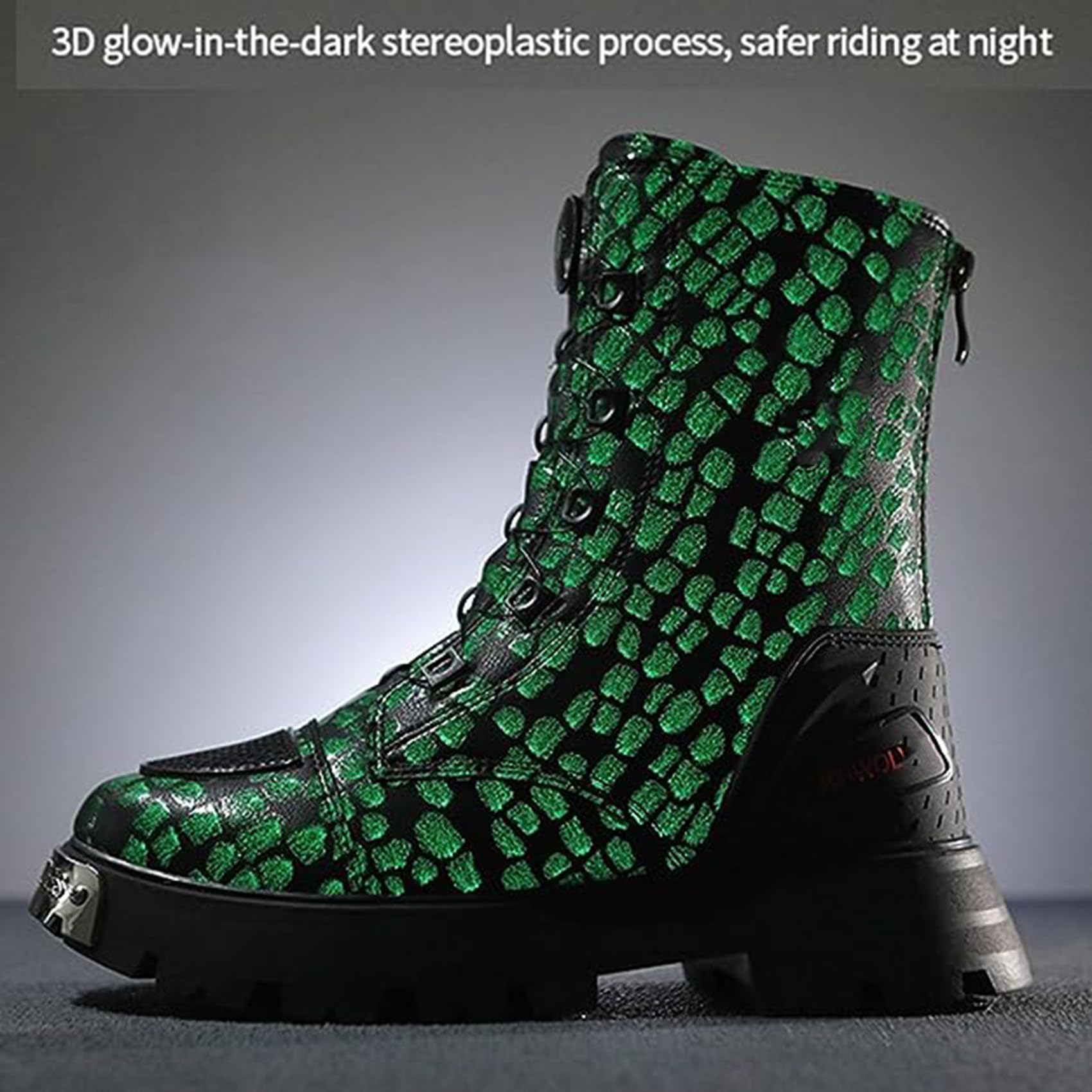 DJFOG Damen-Motorradstiefel, High-Top-Motorradschuhe mit Knöchelunterstützung, lässige, wasserdichte, rutschfeste Motorrad-Reitstiefel aus Leder
