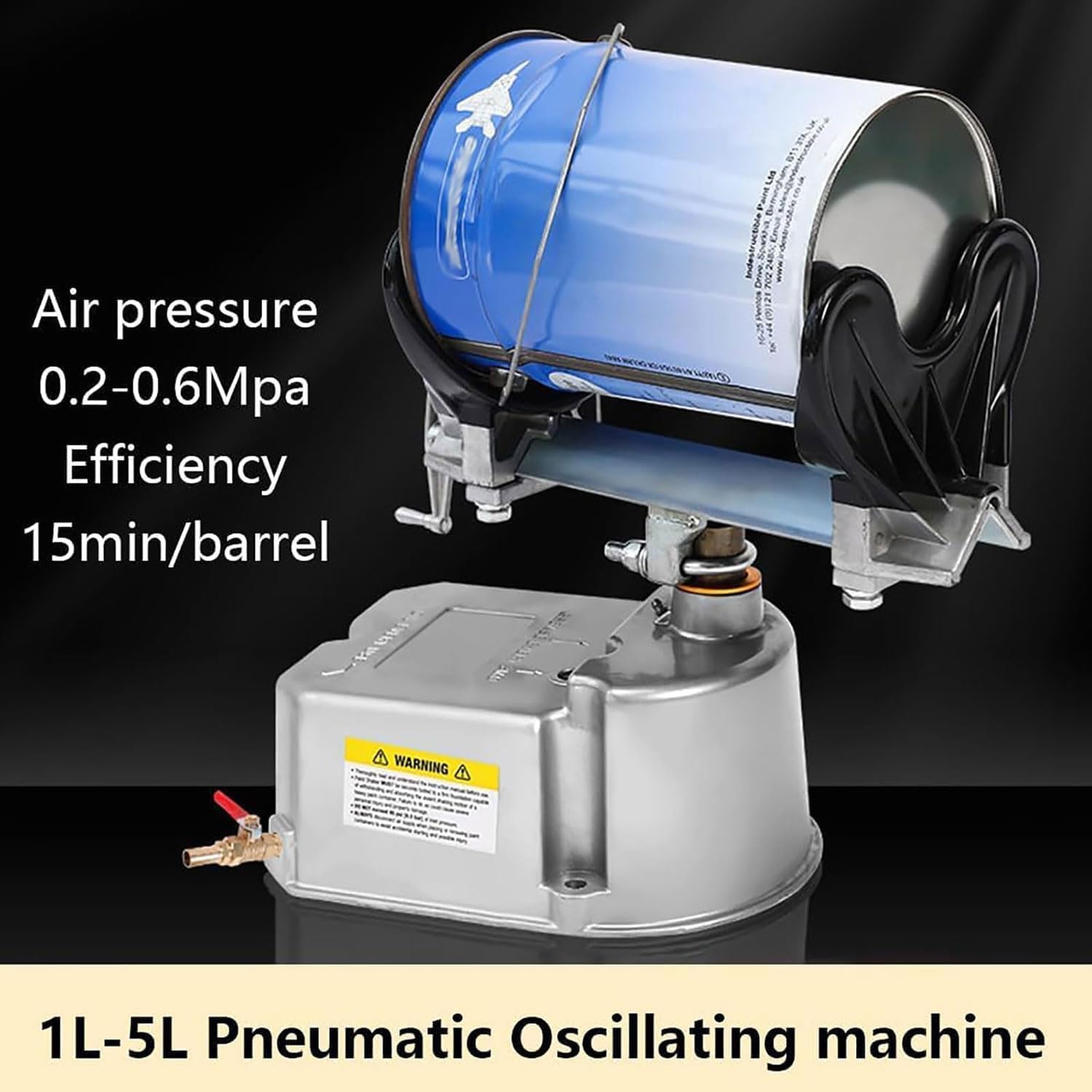 Mezcladora Neumática De Pintura De 1 A 5 Litros, Mezcladora De Pintura, Abrazadera Ajustable, Diámetro Del Barril De 80 A 250 Mm, 0-500 Rpm, 15 Min/cubeta, Oscilación De 30°, Para Mezclar
