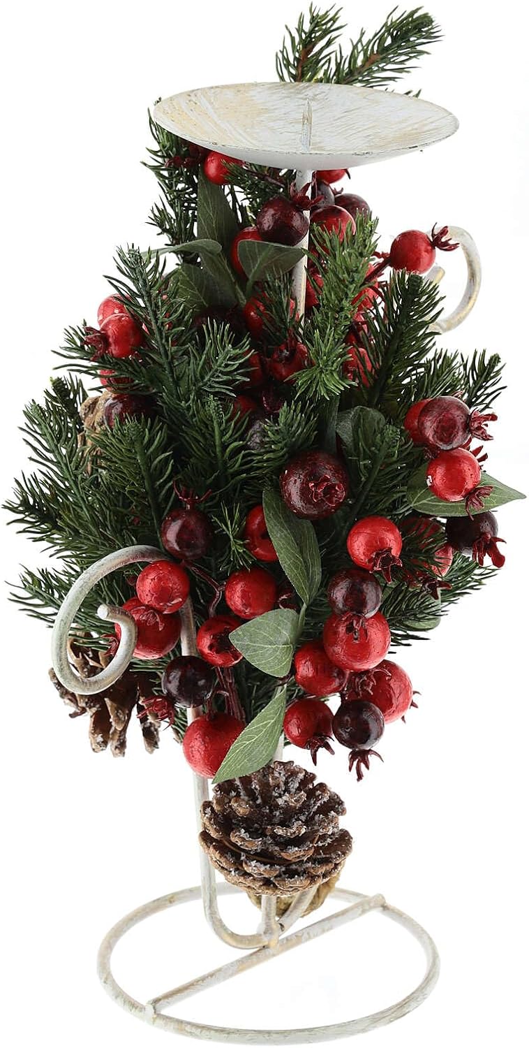 Candle Holder 10 cm Christmas red Berries Leaves 30 cm
