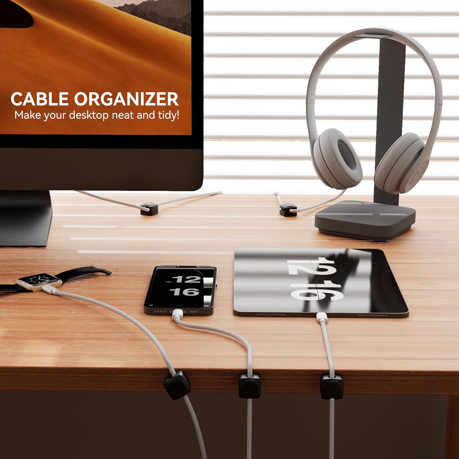 Rotatable Cord Organizer, Enhanced Spring Cable Clips, Strong Adhesive