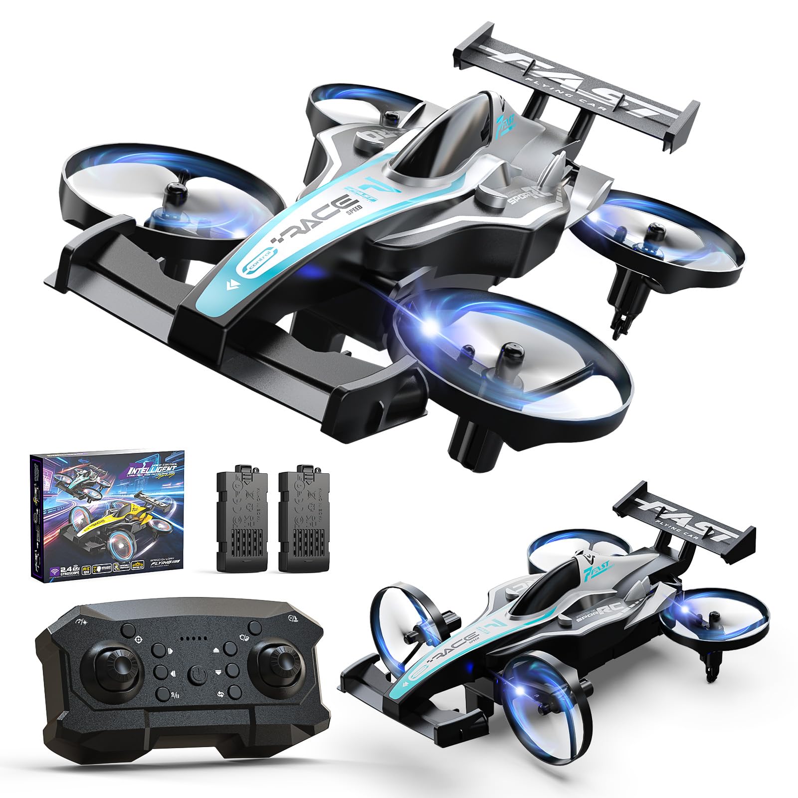 DEERC HT35 Land & Air Stunt Racer with Ground Drift, 360° Flips, Altitude Hold, 3 Speed Modes, LED Lights, 2 Batteries, Remote Control Toy Gift, Easy to Fly for Boys and Girls, Green