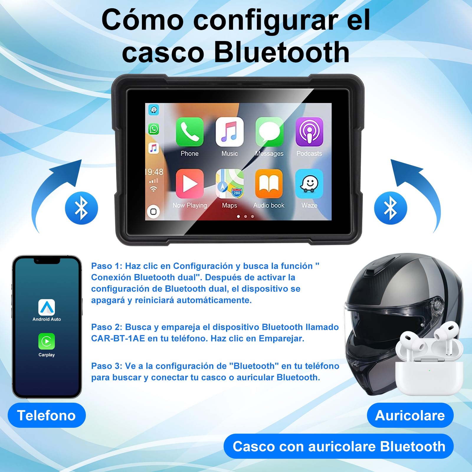 Navigatore Auto Portatile CarPlay Android Auto per Moto 5 Pollici Impermeabile Touchscreen