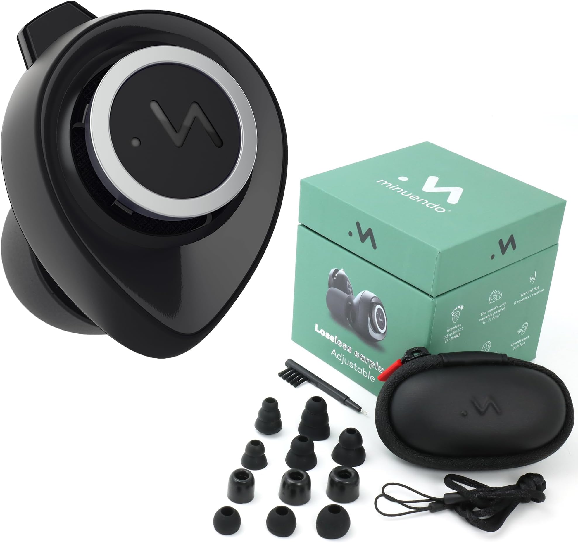 Adjustable earplugs | High Fidelity Musicians Hearing Protection | Variable 7-25dB Attenuation Ear Plugs | Award Winning Design | Concerts, Clubs, Festivals | Case, Leash & 11 eartips