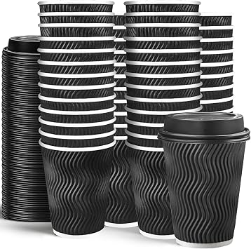 Charmount 100 Pack 12 oz Disposable Coffee Cups, Insulated Corrugated Paper Cups