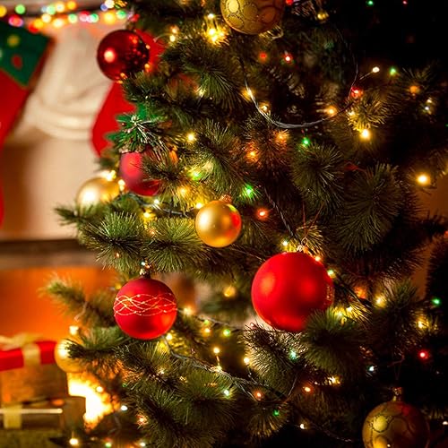 Miniatura 9 de VTECHOLOGY 33 pies 100 luces LED multicolor para árbol de Navidad operadas por batería, 8 modos, guirnalda de luces para interiores y exteriores