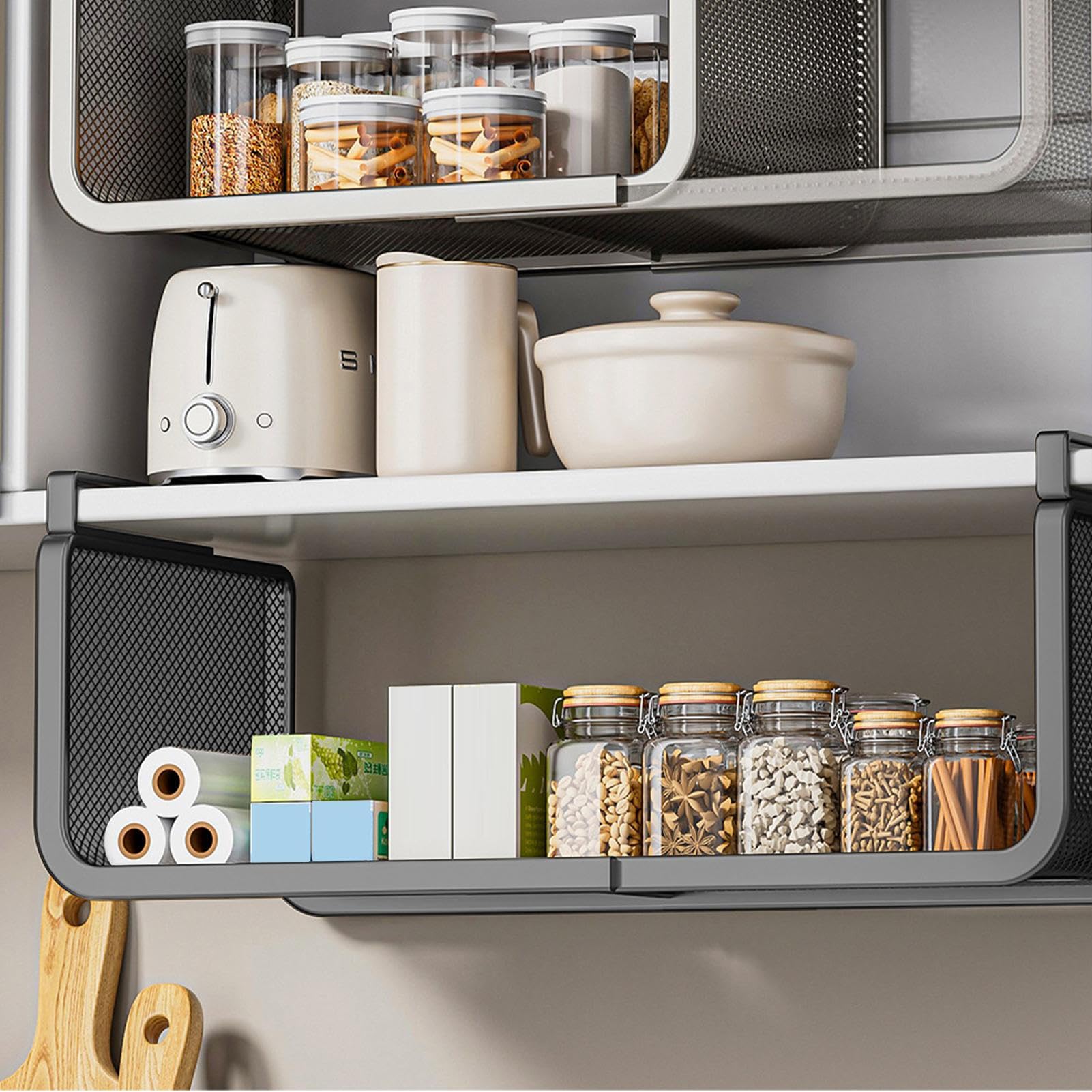 Genérico Under Shelf Basket, Expandable Organizer Under Table, Hangable Multifunctional Wardrobe Bathroom Kitchen, Space Saving Storage Rack for Cabinet Closet Pantry, 40.5x23.8x18.8cm