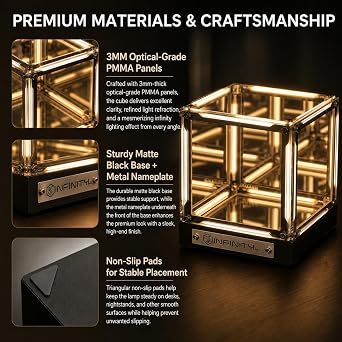 Infinity Cube Light, Infinity Mirror Cube 4D Acrylic LED Abyss Effect Touch Switch Dimmable Rechargeable Mood Night Light for Gaming Desk Office Bedroom Futuristic Decor (Warm)