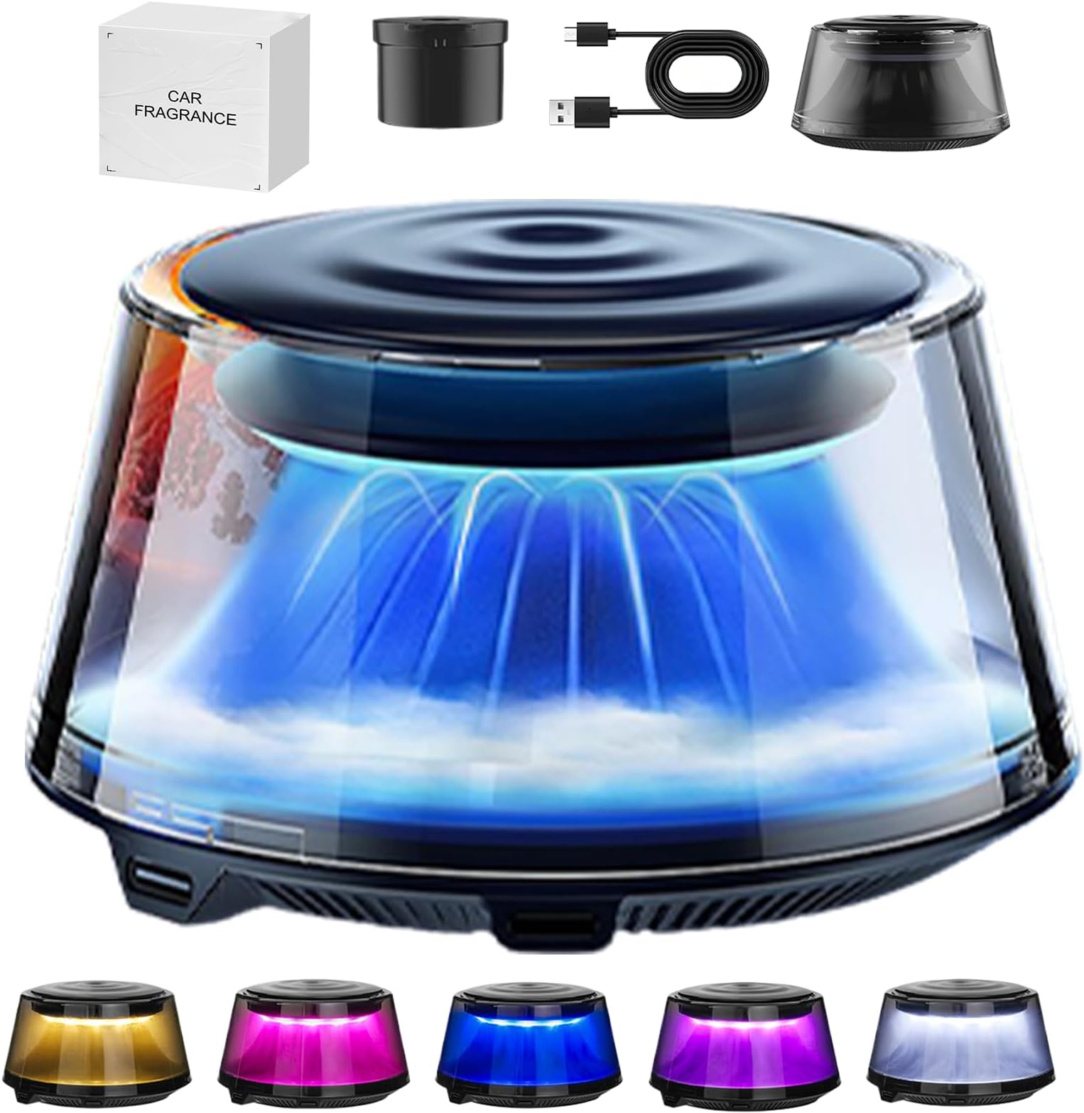 2025 Cloud Mist Car Diffuser - Auto On/Off, Smart Car Air Freshener, 5 Ambient Light, Long Lasting Automotive Air Fresheners, Adjustable Intensity (Gardenia White Tea)