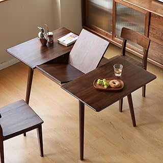 47’’-63’’ 100% Oak Extendable Dining Table, Solid Wood Folding Kitchen Table, Mid Century Modern Dinner Table for Kitchen, Apartment, Living Room (47''-63'' Walnut)