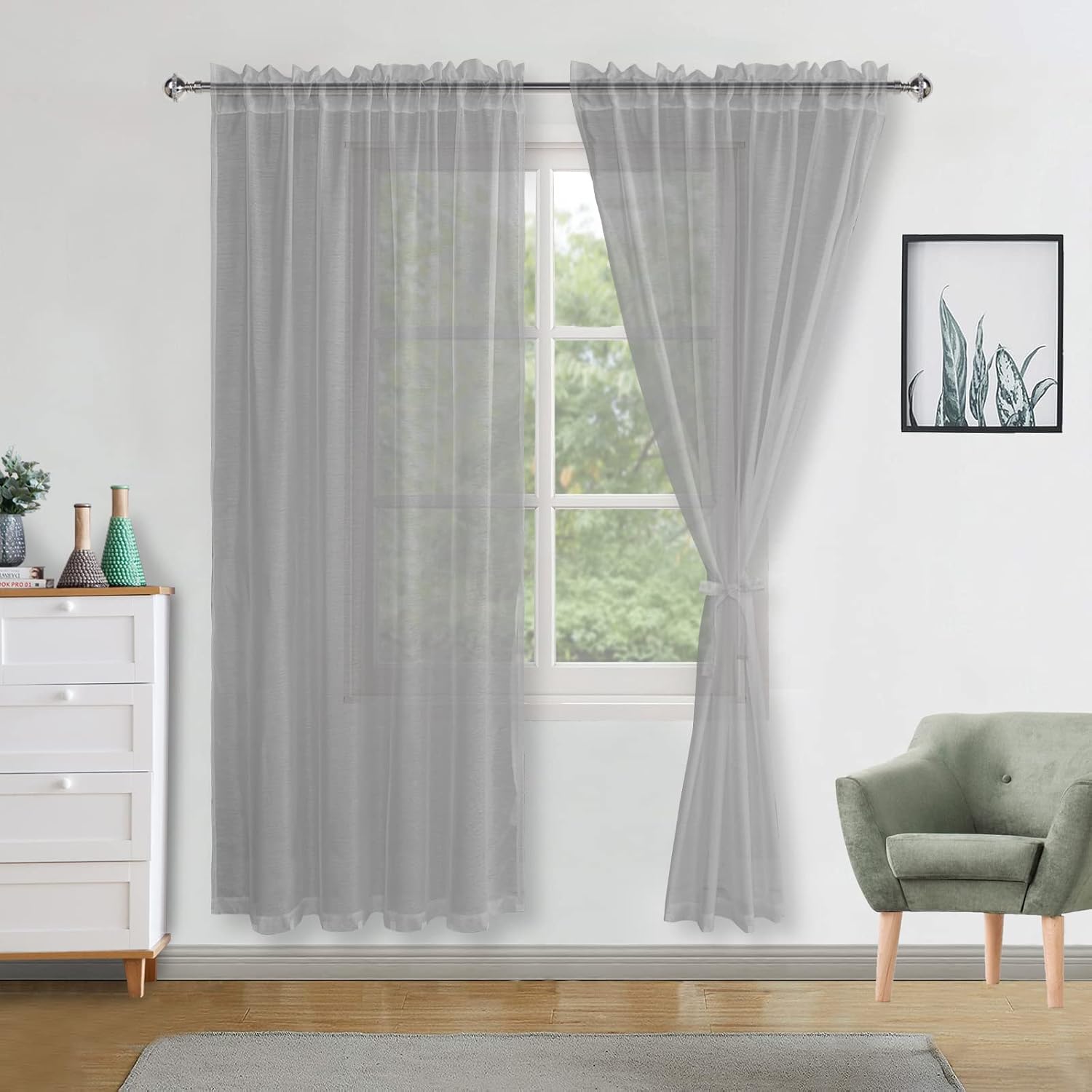 DWCN Grey Voile Curtains 84 Drop Pair Slot Top Window Net Curtain Light Filtering Semi Transparent Elegant Soft Sheer Curtains with Tiebacks for Living Room/Bedroom/Kitchen,52 Inch Wide,2 Panels