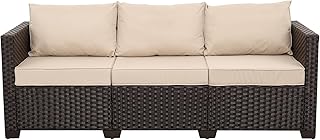 WAROOM Patio Couch PE Rattan 3-Seat Outdoor Sofa Brown Wicker Furniture ...