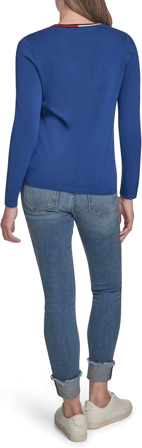 Tommy Hilfiger Womens Solid Long Sleeve V-Neck Cotton Sweater - Image 3