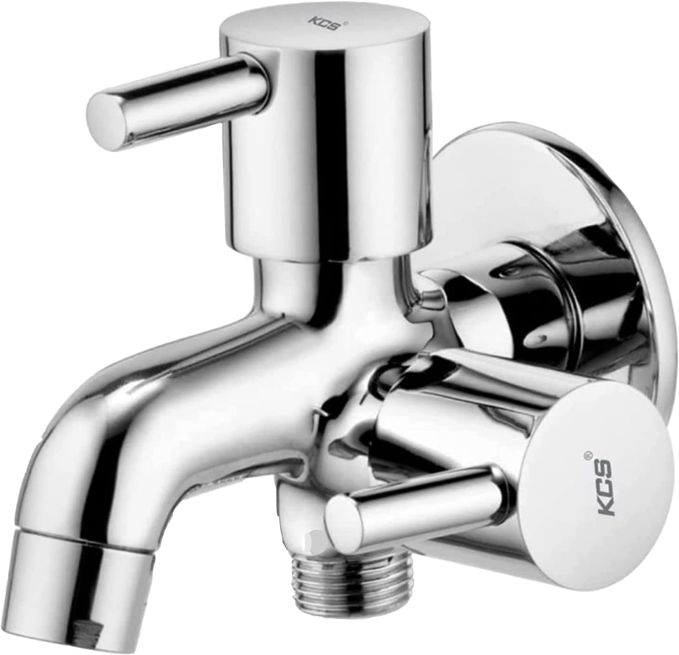KCS® - 2 Way Tap for Bathroom - 2 in 1 Heavy Brass Made Faucet Body - for Washing Machine, Garden and Shower (Chrome, FLORA-21BC-107)