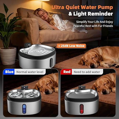 Miniatura 4 de DRLWXYSJ - Fuente de agua inalámbrica para perros y gatos, acero inoxidable, 7L230 oz1.8 G, fuente de agua inalámbrica ultra silenciosa para
