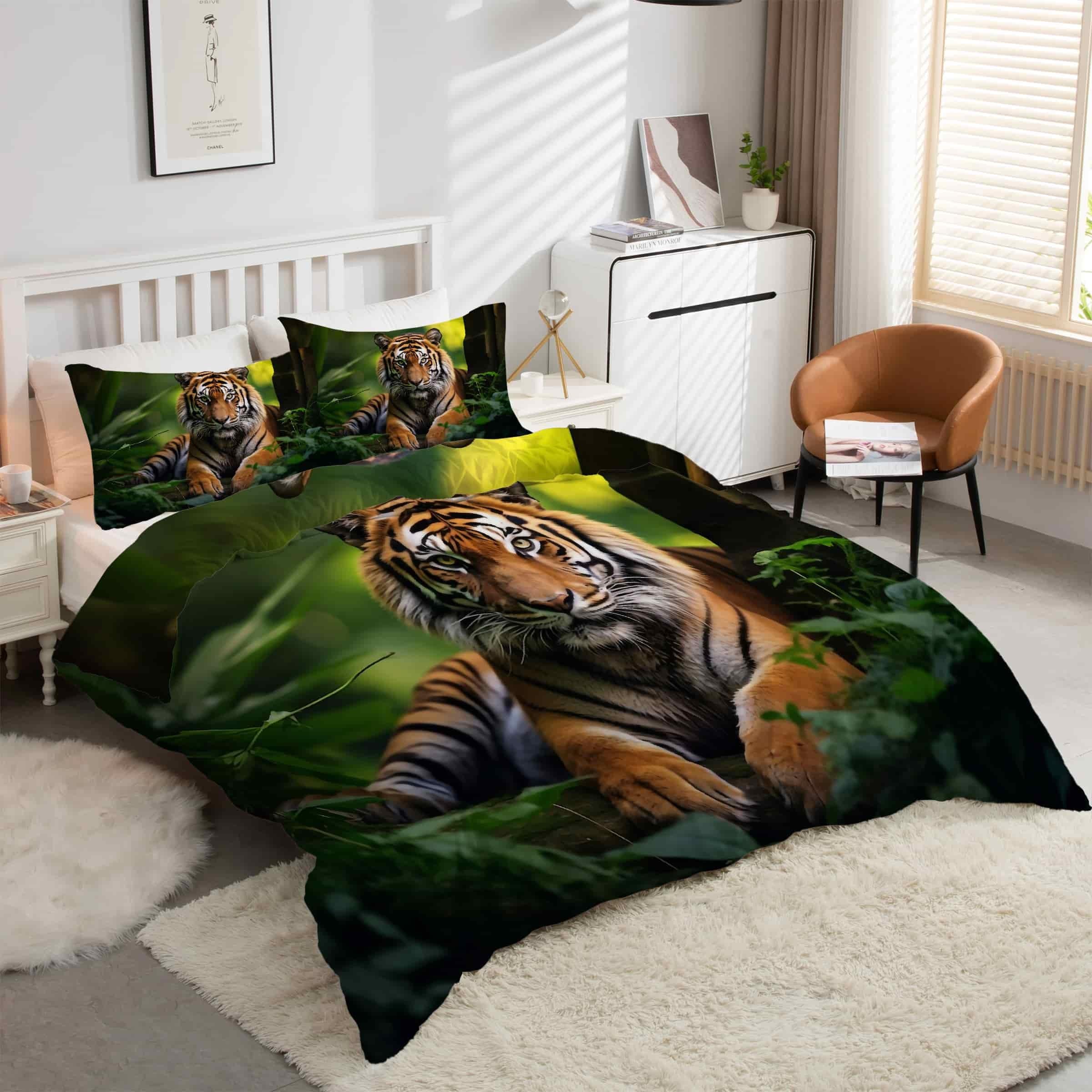 Housse de couette 200x200 animaux sauvages tigres en microfibre facile à laver