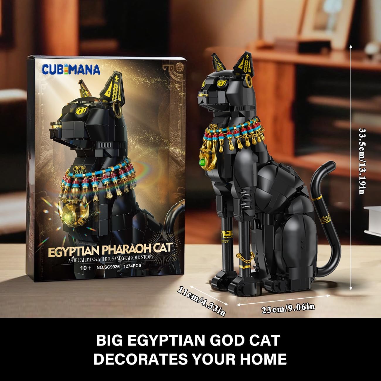 CUBIMANA Egyptian Pharaoh Cat Building Set - Animal Black Cat Building Blocks Toy for Adults DIY Crafts Project Egyptian Cat Model for Home Office Decor, Easter Gift for Adults Women 10+ (1274PCS)