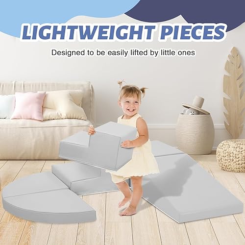 Miniatura 10 de TODIBY Juguetes de escalada de cuero sintético suave de 6 piezas, bloques de escalada de espuma para bebés, estructuras de escalada de gimnasio para