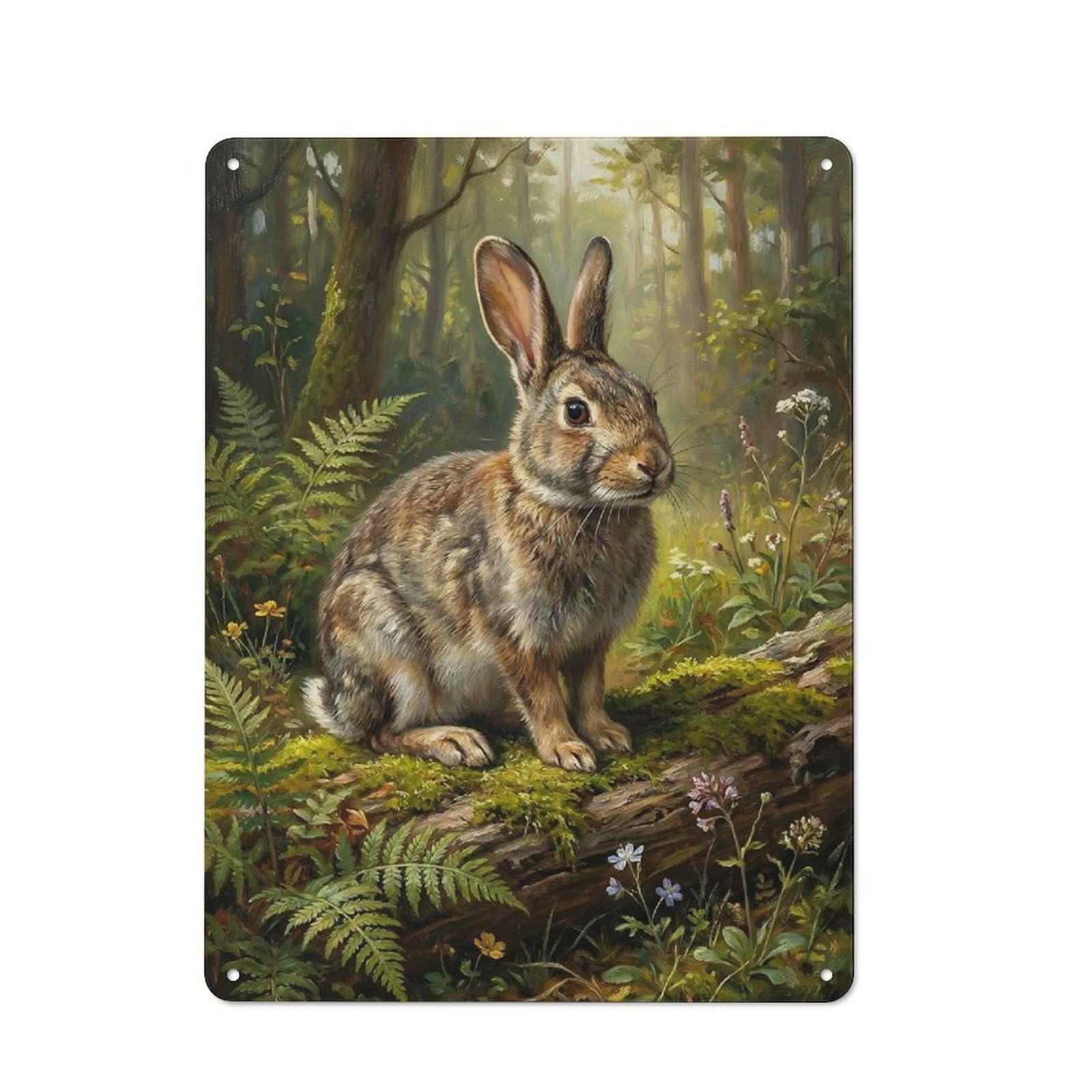 Junmoney Style-5 Rabbit In Forest Painting Tin Wall Sign 40X30cm, Country Style Bistro Wall Plaque For Coffee Bar, Kitchen, Bistro Or Tea Corner