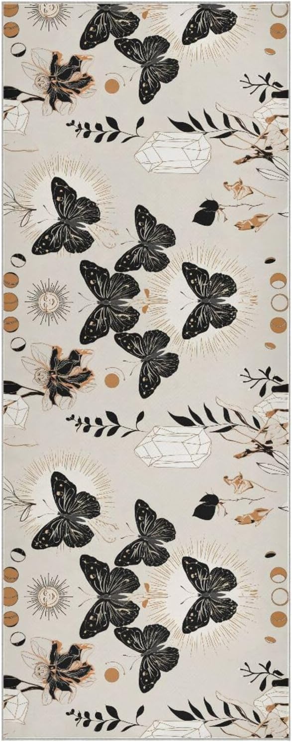 Yoga Mat Towel Vintage Butterfly Non-Slip Yoga Towel with Silicone Grip，73x27 Inch Soft Fabric & High Absorbent for Pilates, Fitness Exercise