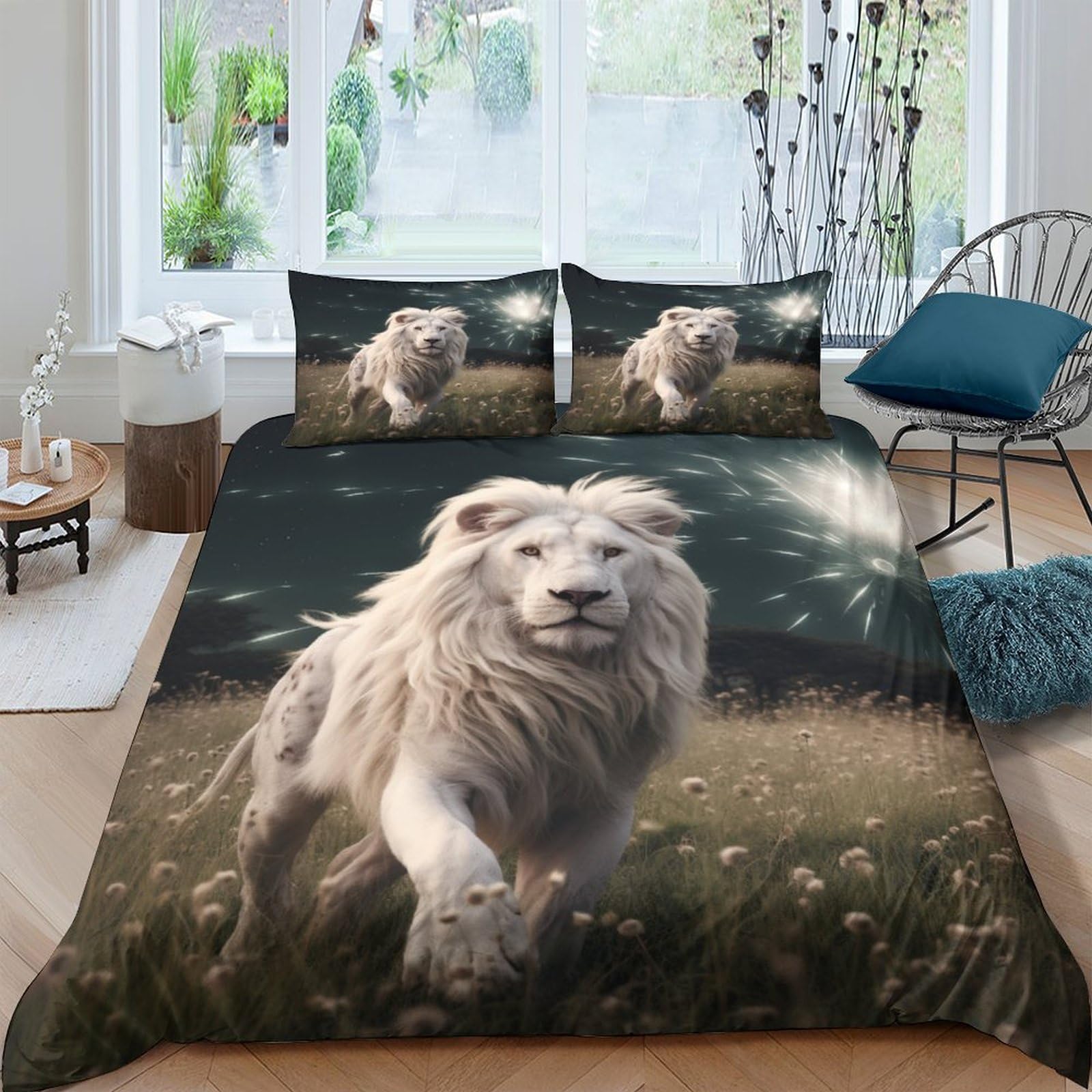 Housse de couette lion 3D en microfibre premium pour lit double 200x200