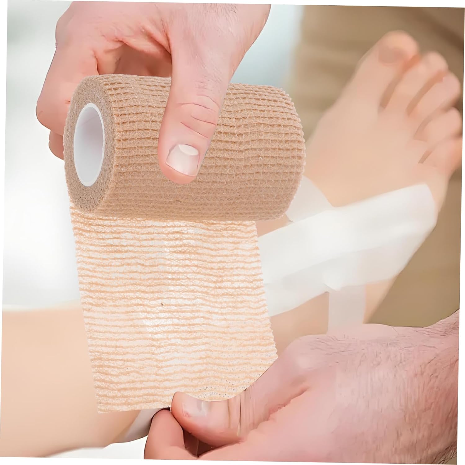 Generic 2pcs Self Adhering Skin Tone Bandages Elastic Non Woven Wrap for Fingers and Legs Breathable Sports Tape for Comfortable Support Without Sticky Residue