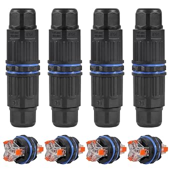 4PCS Waterproof IP68 Junction Box Outdoor 3 Pin Electrical Cable Connector Quick Fixing Wire Connector for 3.5-10mm Wire RangeAC 250V, 16A, Screwless Installation