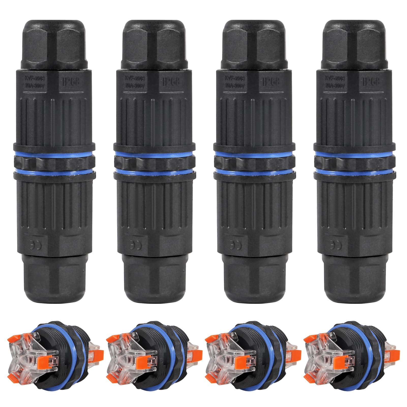 4PCS Waterproof IP68 Junction Box Outdoor 3 Pin Electrical Cable Connector Quick Fixing Wire Connector for 3.5-10mm Wire Range(AC 250V, 16A), Screwless Installation