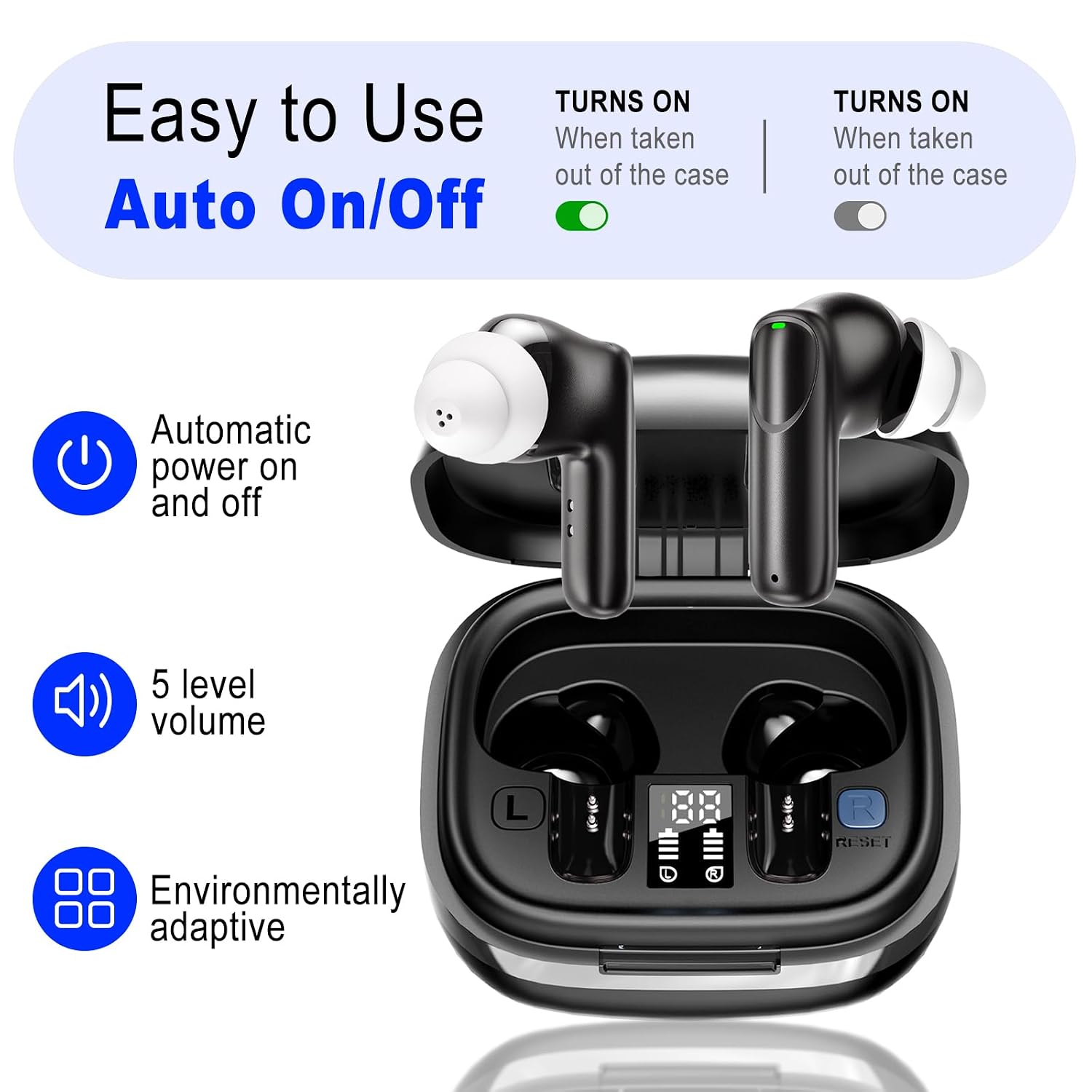 Digital Hearing Aids with bluetooth,Rechargeable 5-Level Volume OTC Hearing Aids for Seniors with 16-Channel HD Sound Noise Cancellation,3-in-1 Long last Hearing Amplifiers for Men/Woman (Jet Black)