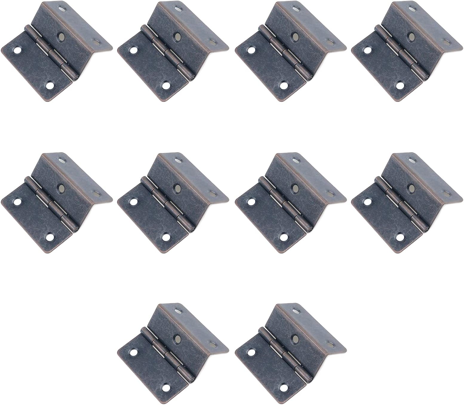 Retro Bronze 10Pcs 2" Three Fold Bend Hinges with Screws for Cabinet, Door, Furniture, Vintage Jewelry Box, DIY