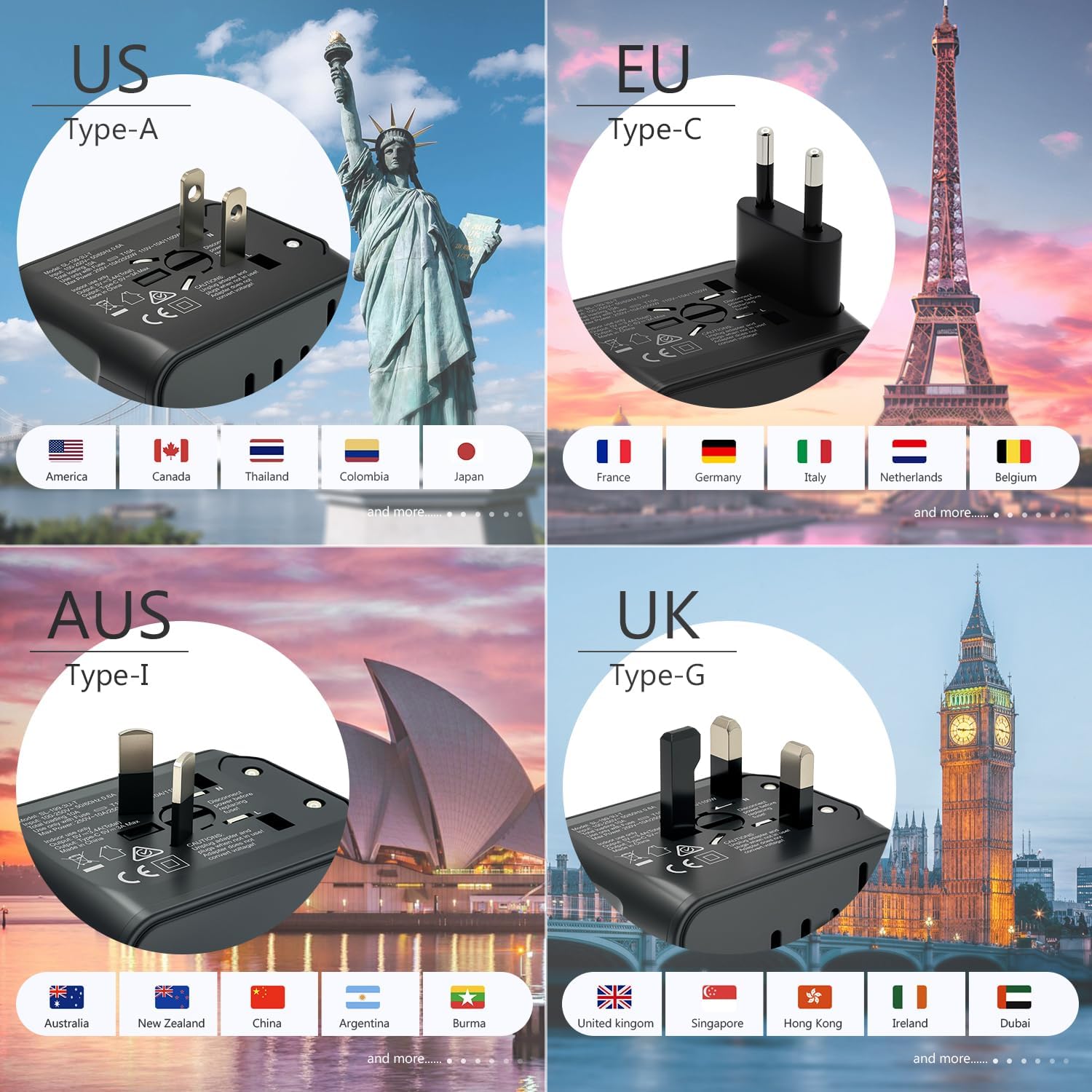 Travel Adapter, Universal International Power Adapter with 3USB Port And Type-C International Wall Charger Worldwide AC Power Plug for Multi-nation Travel UK, EU, AU Over 200 Countries (Black)