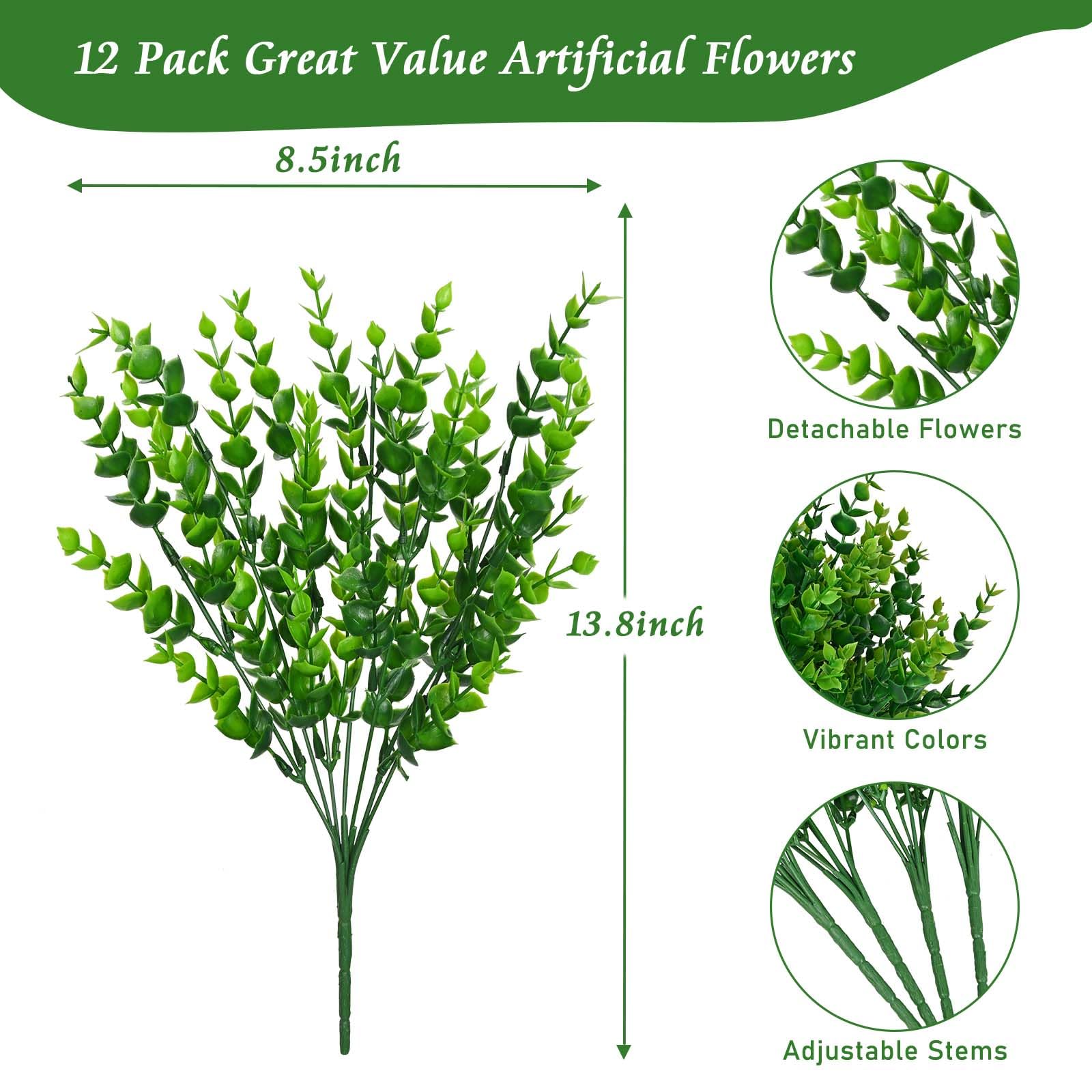 BLEUM CADE Artificial Flowers for Outdoors, 12 Bundles Artificial Plants & Flowers Outdoor, UV Resistant Faux Plants Outdoor Fake Flowers for Outside Porch Window Box Decoration(Green)