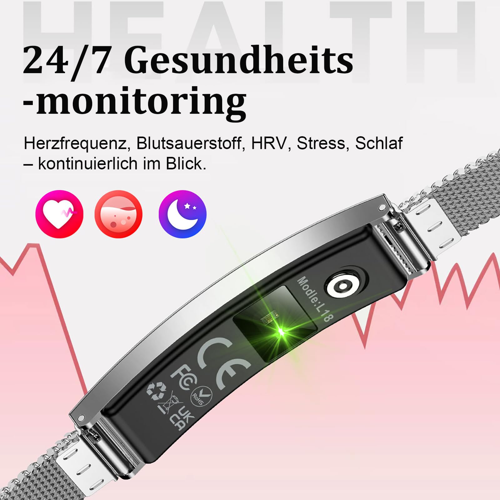 Fitness Armband Damen Elegant Smart Armkette Schmal Schrittzähler Damen Schmuck Rosegold Silber Armreif Fitness Tracker ohne App und Handy Schlaftracker Herzfrequenzmesser Fitnessarmband Kalorien