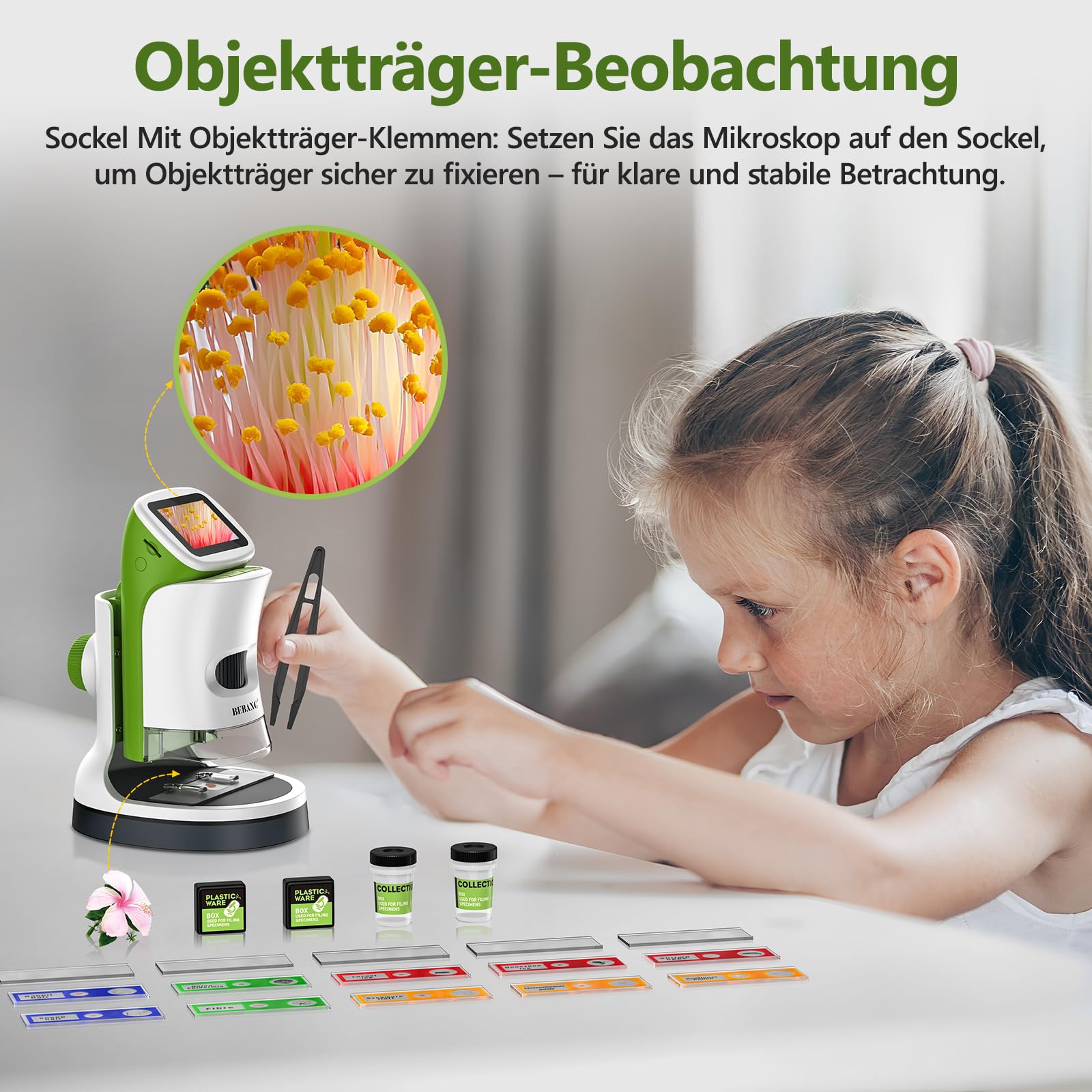 Kinder-Handmikroskop Mini 1000X Digitales Taschenmikroskop 2 Zoll 4K Bildschirm STEM Spielzeug Geschenk Kinder 6-12 Jahre inkl. Dias-Set 32GB Speicherkarte
