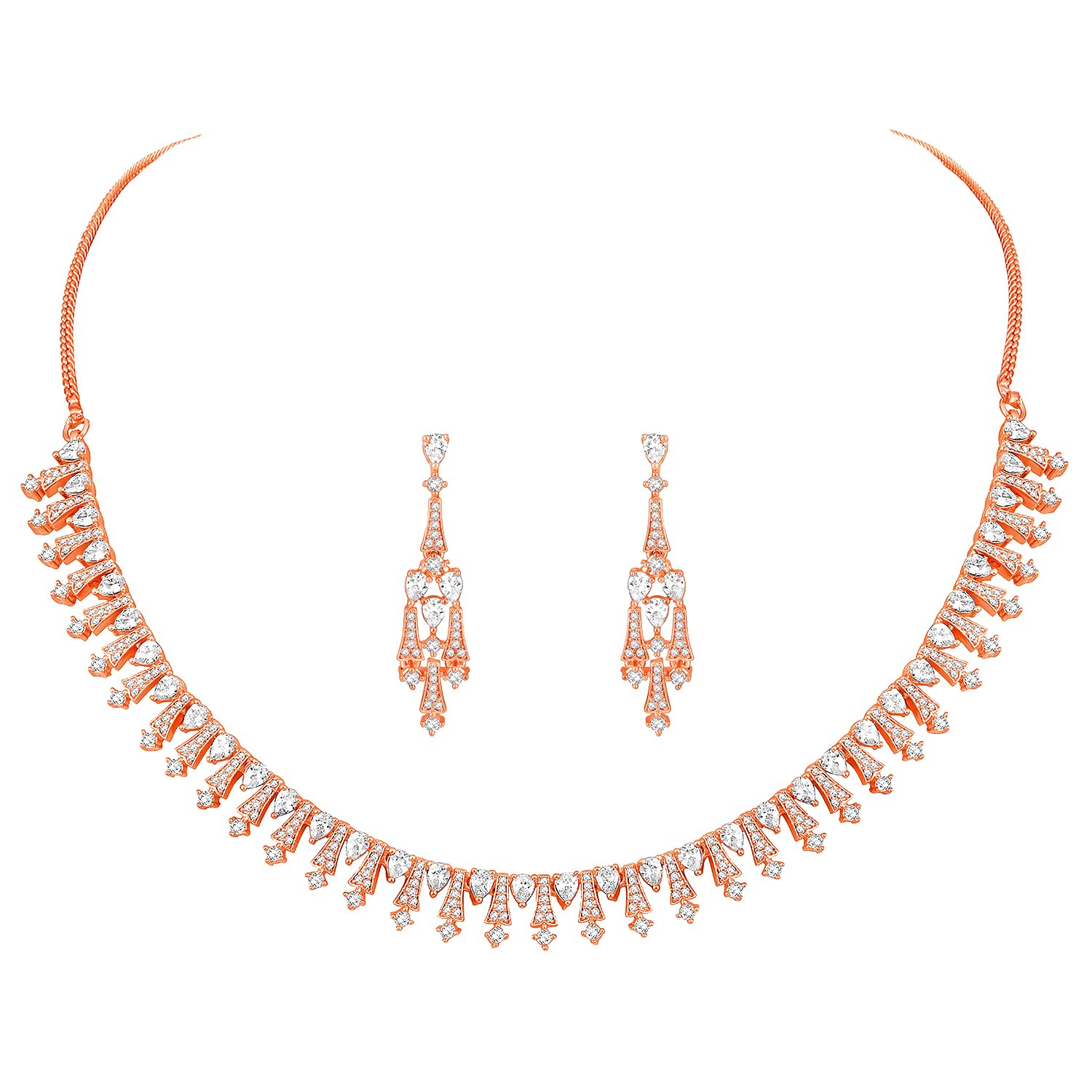 Peora Rose Gold Plated Cubic Zirconia Studded Chic Symphony Necklace & Drop Earrings Stylish Fashion Jewellery Set Gift for Women Girls (B0CSVRY3RB) Amazon Price History, Amazon Price Tracker