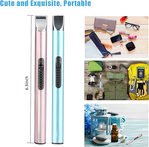 Miniatura 7 de Paquete de 2 encendedores eléctricos, encendedor de velas, resistente al viento, recargable por USB, encendedor electrónico de arco de plasma, más