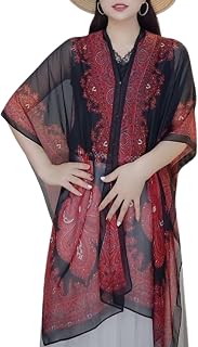 Women's Floral Ice Silk Cooling Sunproof Shawl UV Blocking Lightweight Multi-Way Wrap Beach Cover-Up Chiffon Scarf