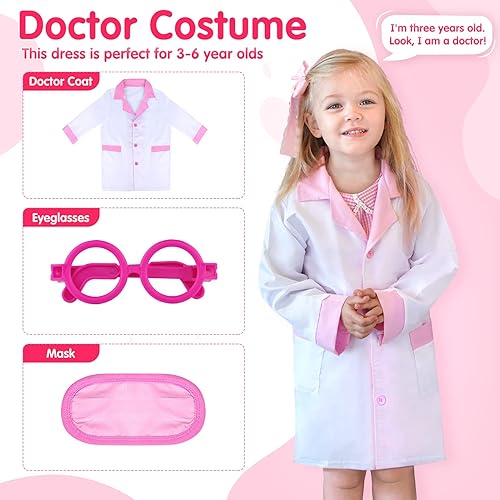 Miniatura 2 de Kit de médico para niños, kit de doctores rosa para niños, 22 piezas, regalo de juego de doctor para niños, juego de juguetes médicos con juego de