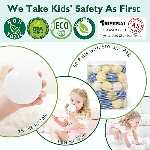 Miniatura 2 de TRENDPLAY Big Ball Pit Balls  Diversión de 2.75 pulgadas para el desarrollo sensorial y físico de los niños, crema+verde matcha+amarillo caramelo +