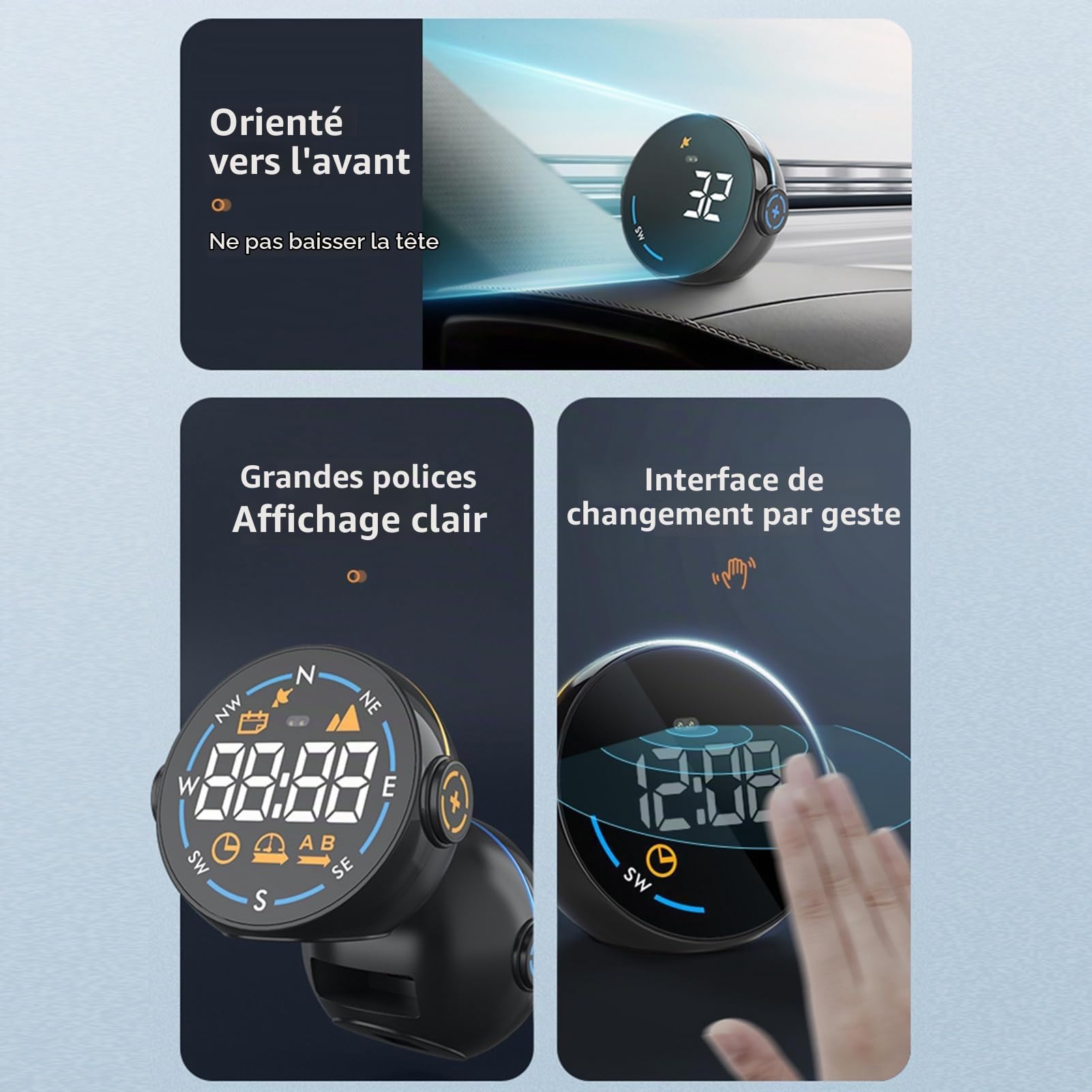 HUIOP Altimètre Voiture, Compteur de Vitesse du Système GPS H600G Affichage Numérique Compteur d’Altitude et de Vitesse Affichage Tête Haute